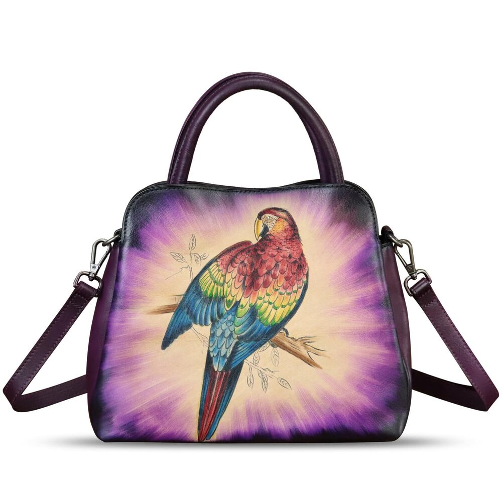 4343 Leather Handbag Hand Painted Leather Top Handle Satchel Handmade